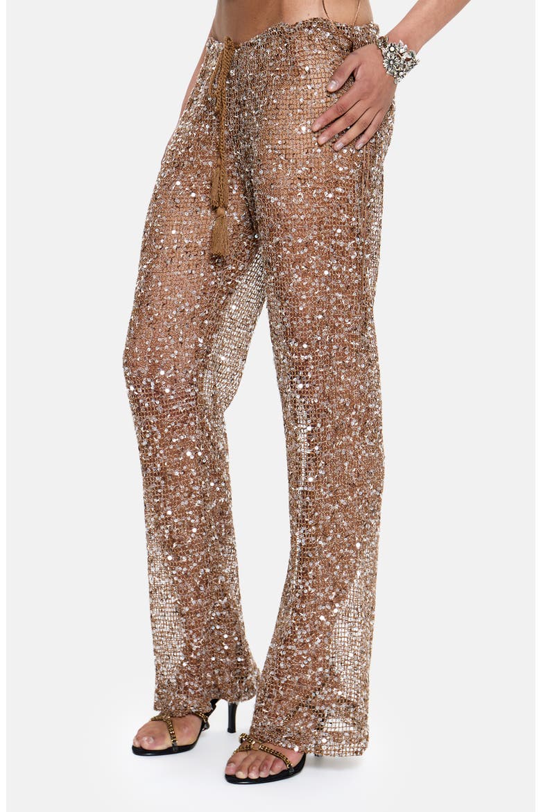 Deva Sequin Knit Trousers, Alternate, color, GOLD