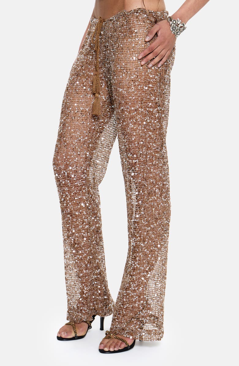 JADED LONDON Sequin Mesh Drawcord Pants, Alternate, color, Gold