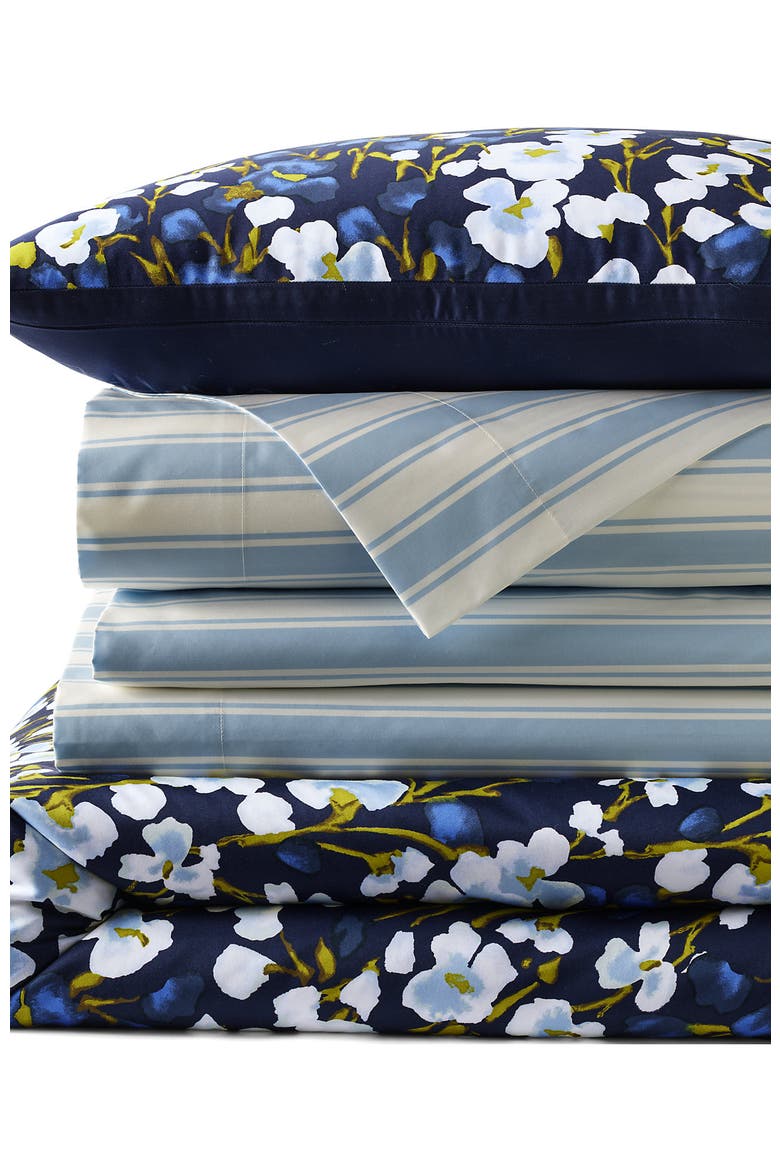 400 Thread Count Premium Supima Cotton No Iron Sateen Duvet Bed Cover, Main, color, Deep Sea Navy Floral