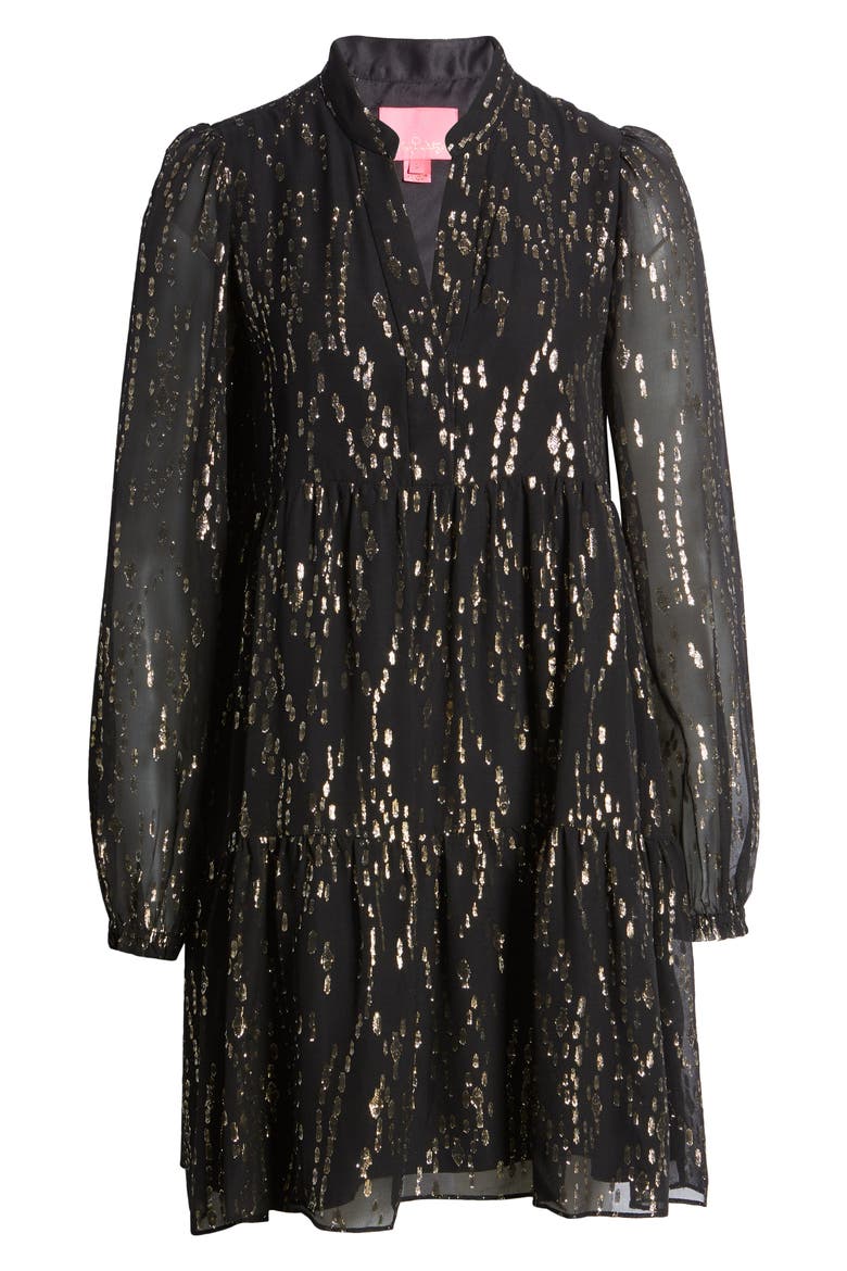 Winona Long Sleeve Silk Blend Dress, Alternate, color, ONYX FISH CLIP