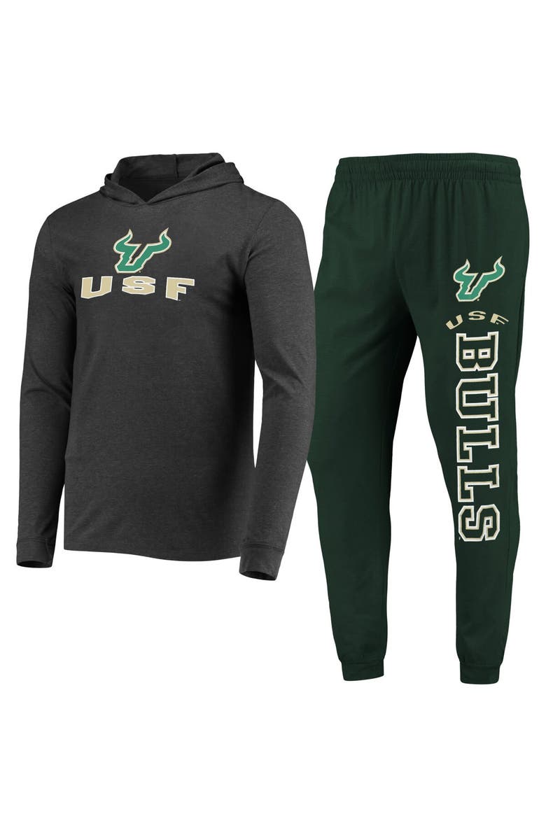 CONCEPTS SPORT Men's Concepts Sport Green/Heather Charcoal South Florida Bulls Meter Long Sleeve Hoodie T-Shirt & Jogger Pajama Set, Main, color,