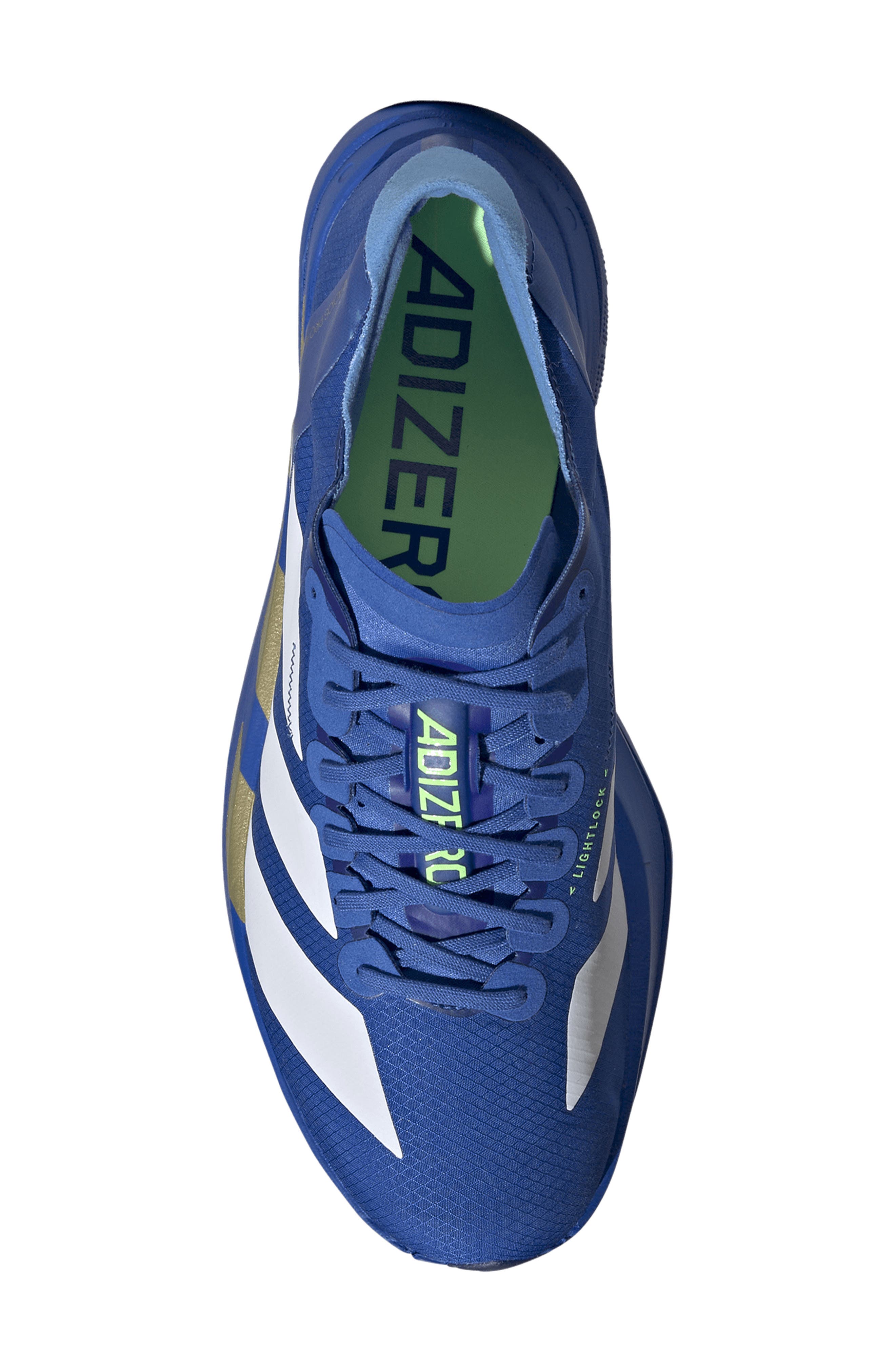 Adios 9 Pro 4 Running Sneaker, Alternate, color, BLUE/ WHITE/ LIME BURST