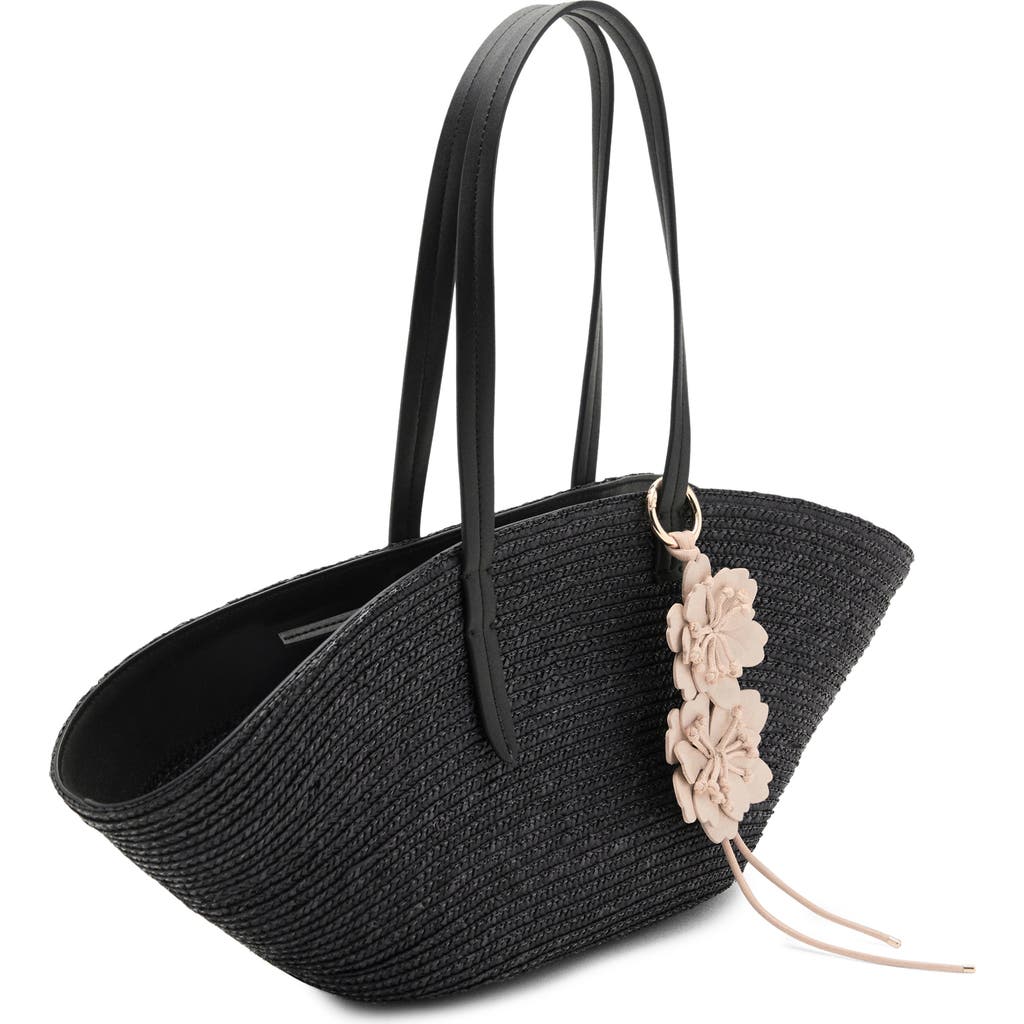 Mango Medium Double Handle Natural Fiber Bag In Black