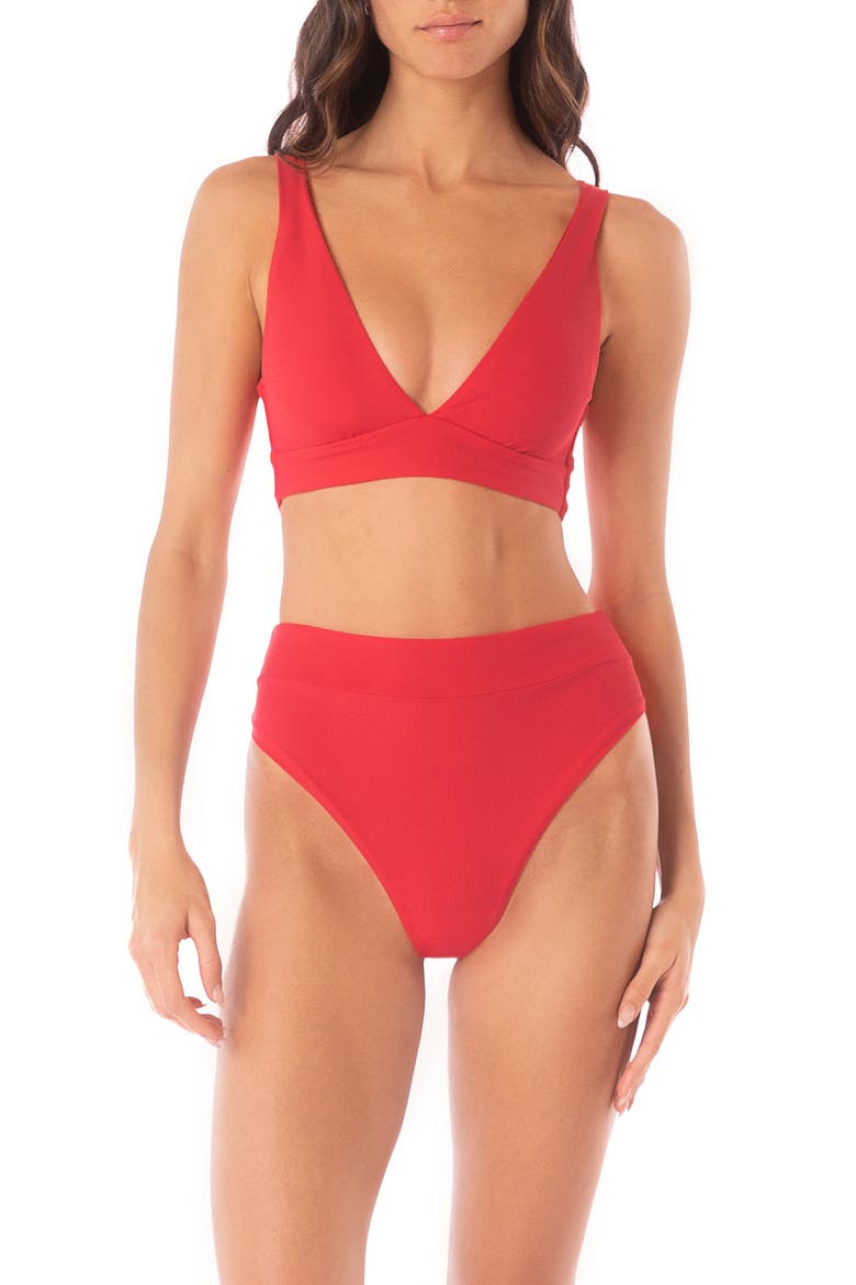 Suzy Q Reversible High Rise Bikini Bottoms, Alternate, color, RED