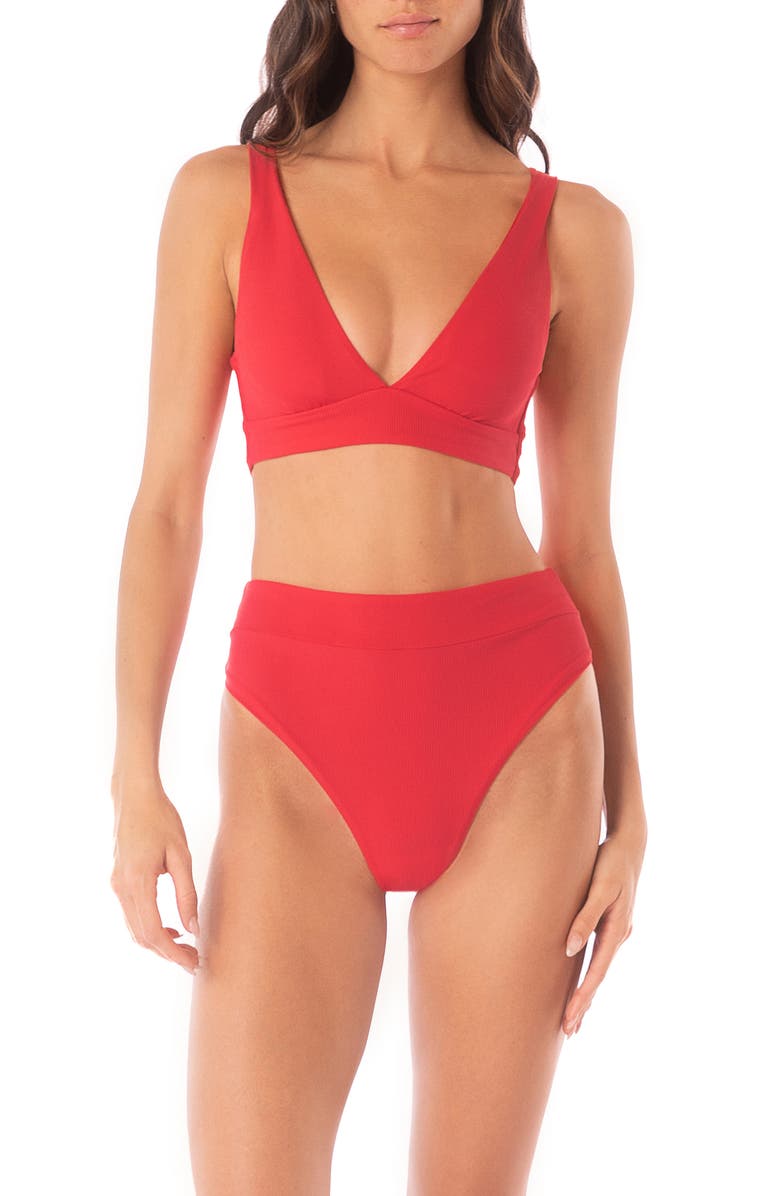Maaji Suzy Q Reversible High Rise Bikini Bottoms, Alternate, color, Red