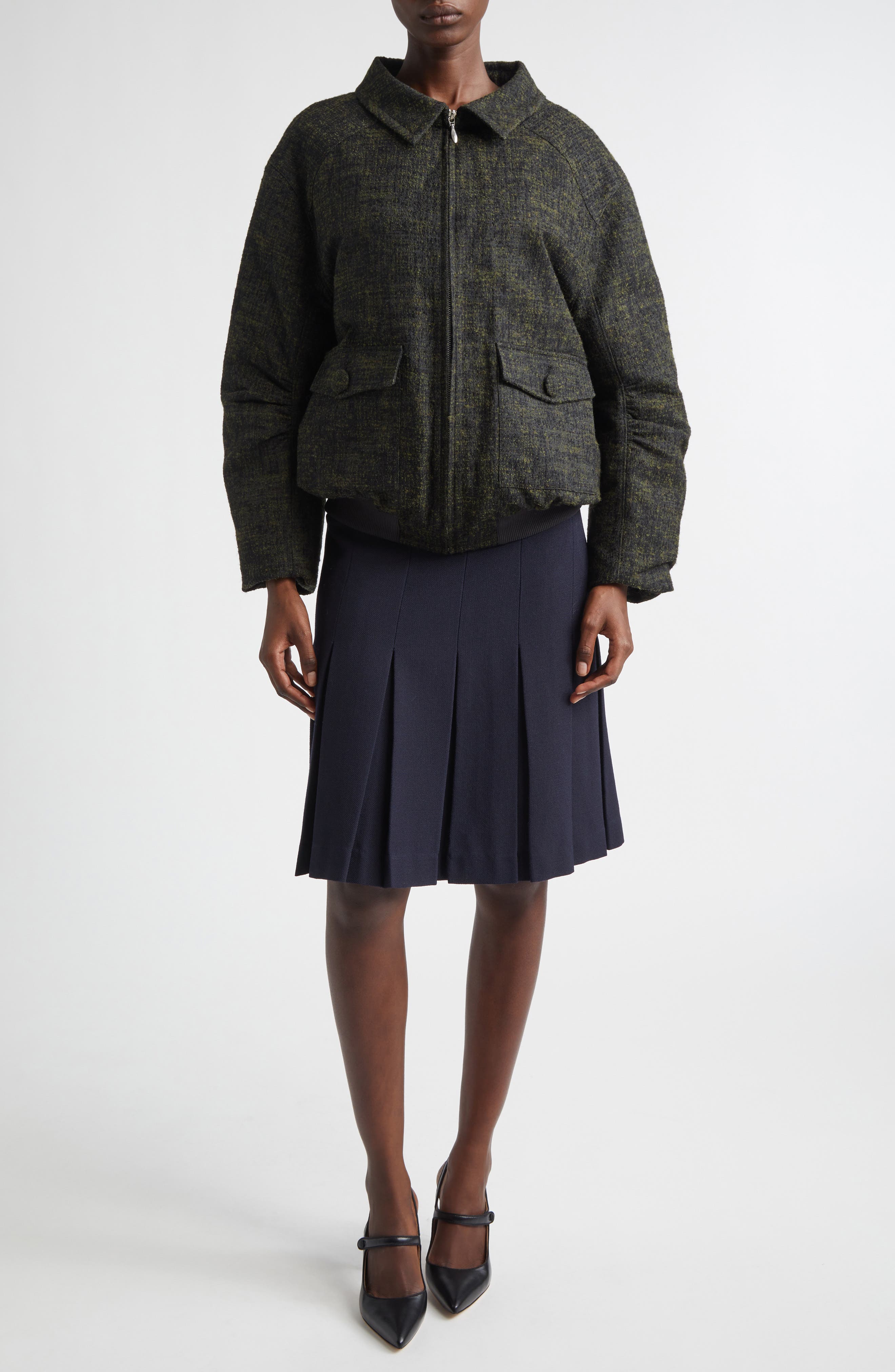 Ruched Sleeve Down Bomber Jacket - image 2
