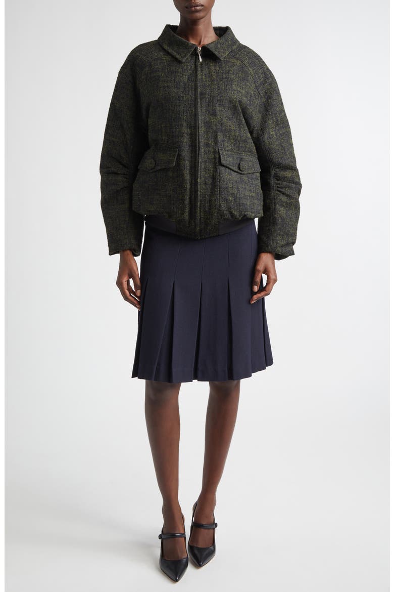Ruched Sleeve Down Bomber Jacket, Alternate, color, HUNTER GREEN