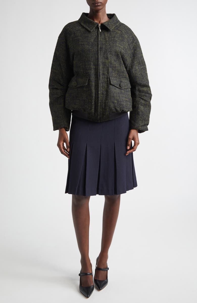 Shushu/Tong Ruched Sleeve Down Bomber Jacket, Alternate, color, Hunter Green