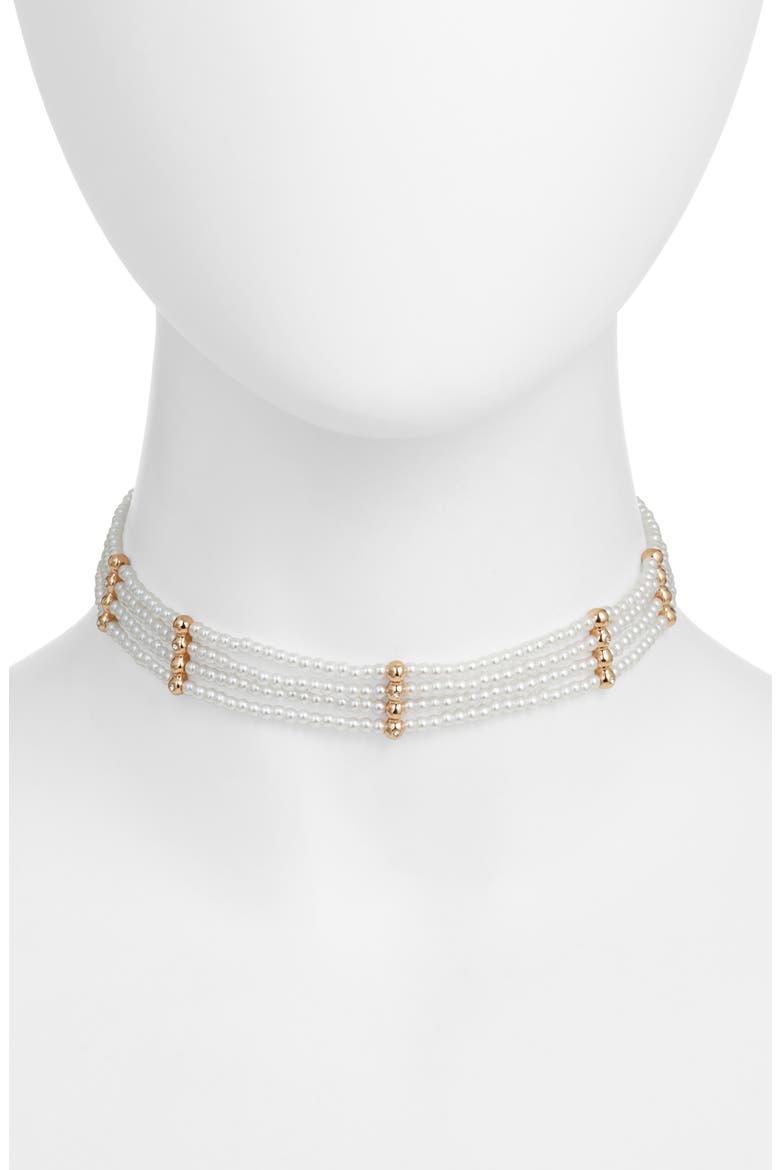 Faux Pearl Choker Necklace, Main, color, WHITE- GOLD