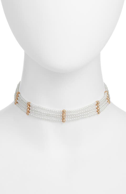Faux Pearl Choker Necklace