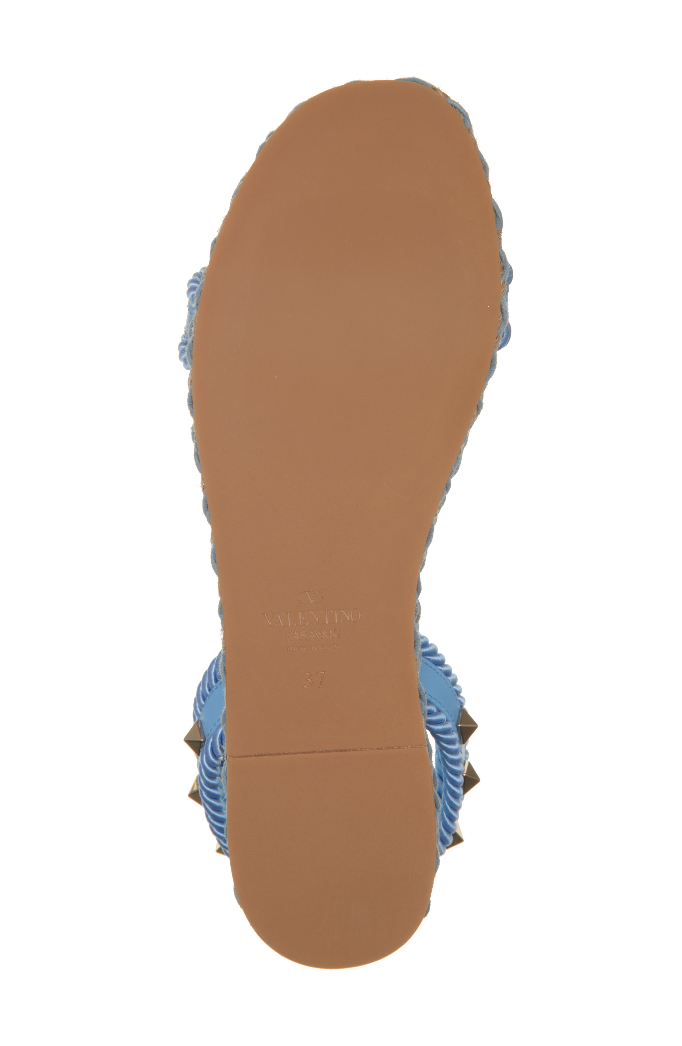 Valentino Garavani Rockstud Espadrille Wedge Sandal, Alternate, color, Light Blue/ Navy