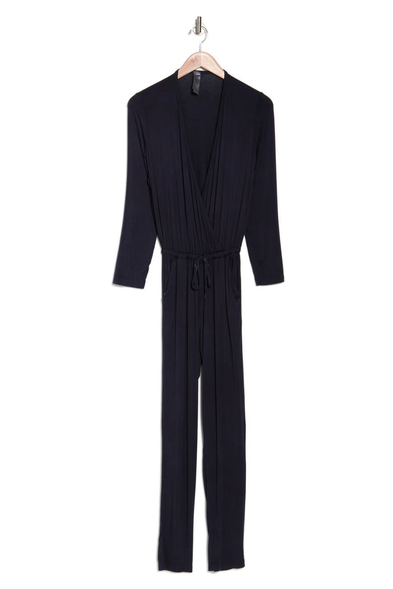 Wrap Tie Waist Capri Jumpsuit, Alternate, color, NAVY