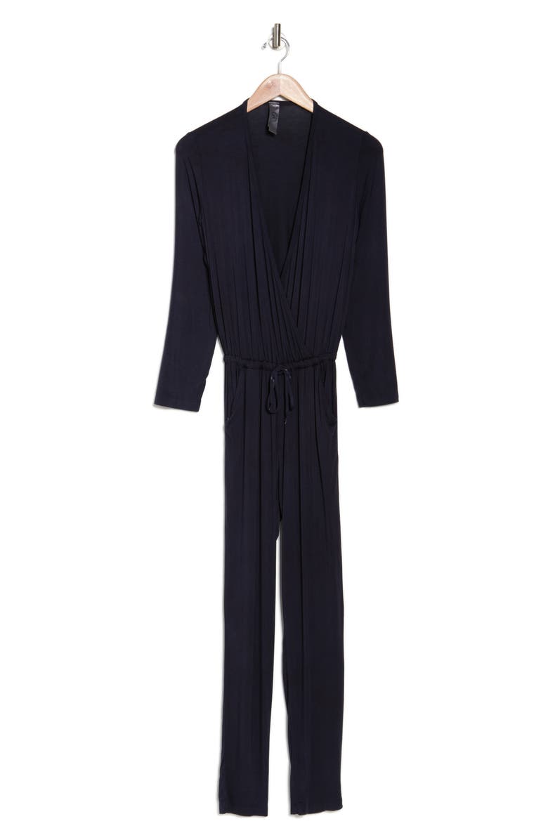 GO COUTURE Wrap Tie Waist Capri Jumpsuit, Alternate, color, Navy