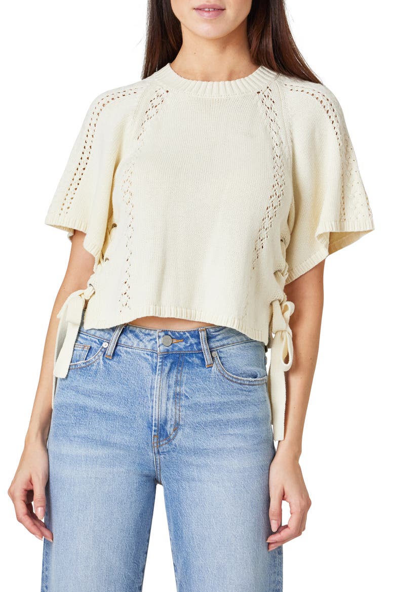 Side Tie Open Stitch Sweater, Main, color, STONE