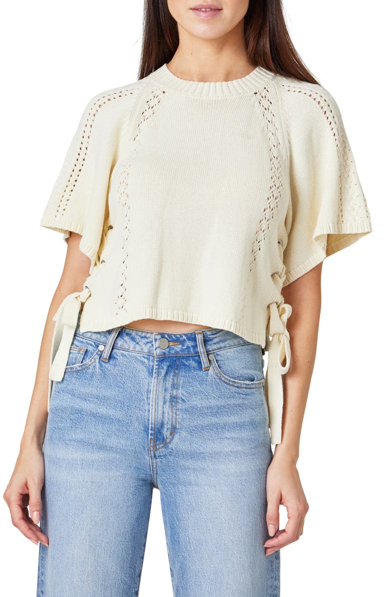 Habitual Side Tie Open Stitch Sweater, Main, color, Stone