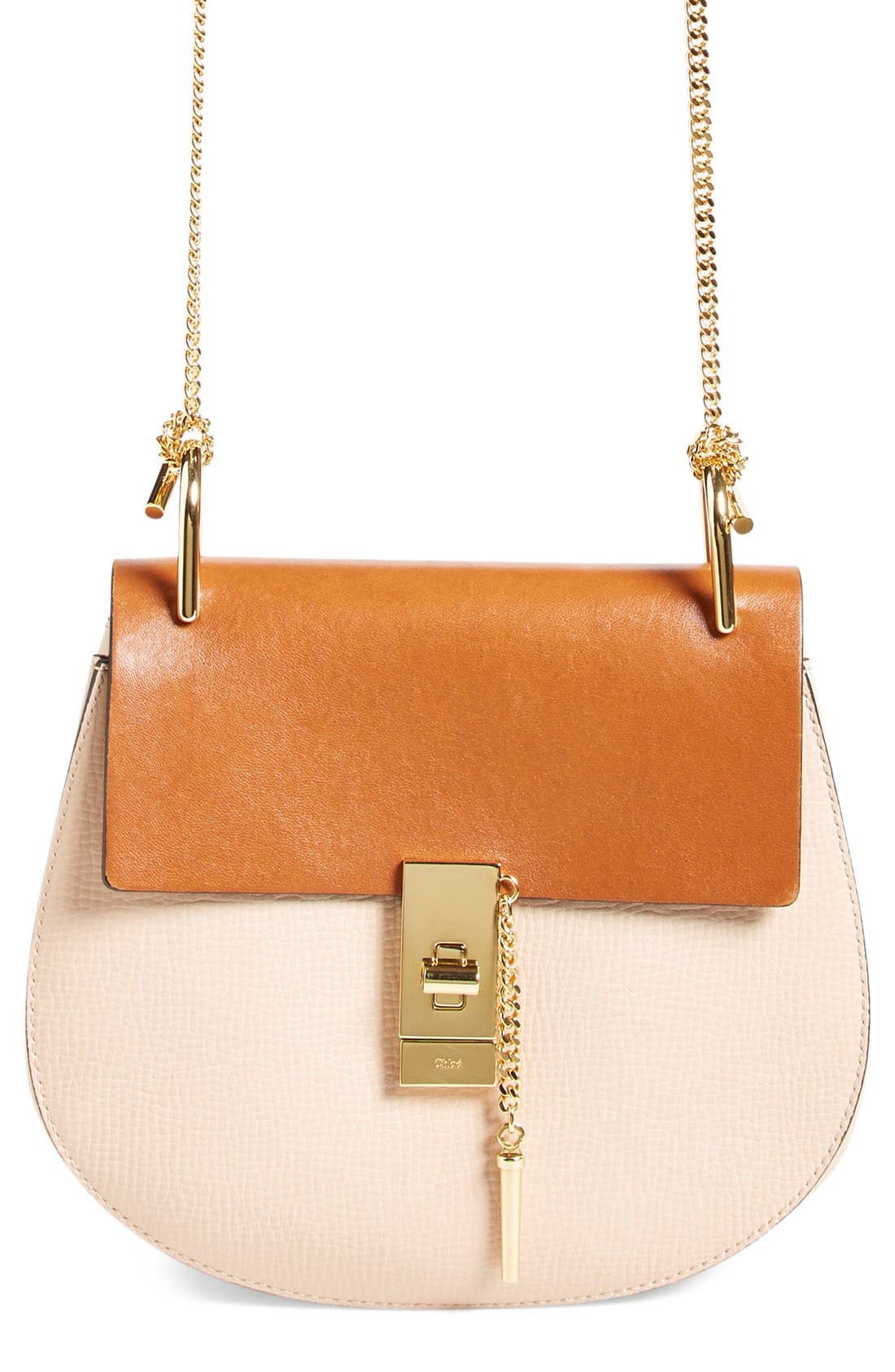 'Small Drew' Leather Shoulder Bag, Main, color, POWDER BEIGE