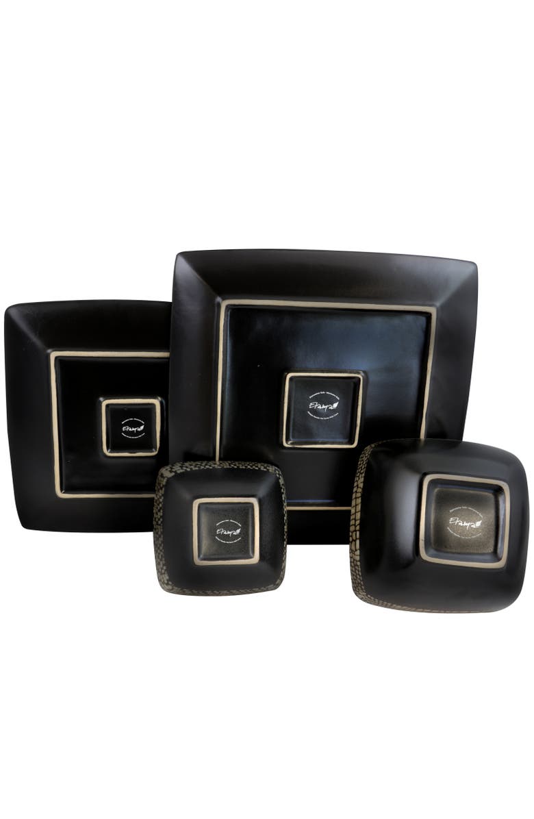 Elama Naina 16 Piece Double Bowl Stoneware Dinnerware Set, Alternate, color, Beige