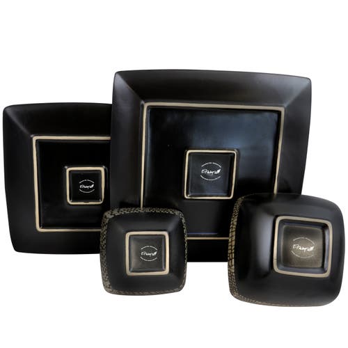 Elama Naina 16 Piece Double Bowl Stoneware Dinnerware Set In Black