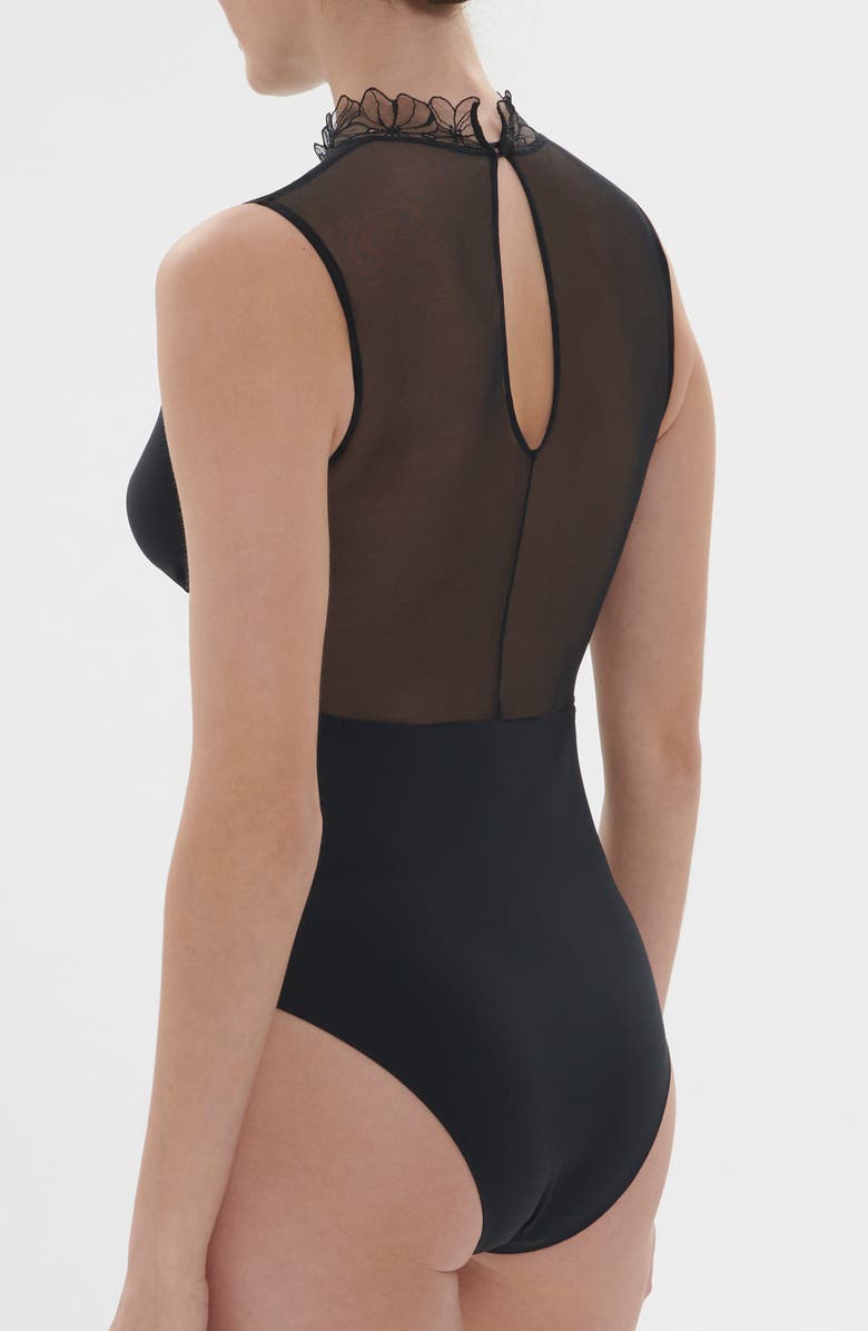 Simone Perele Jeanne Tulle Lace Bodysuit, Alternate, color, Black