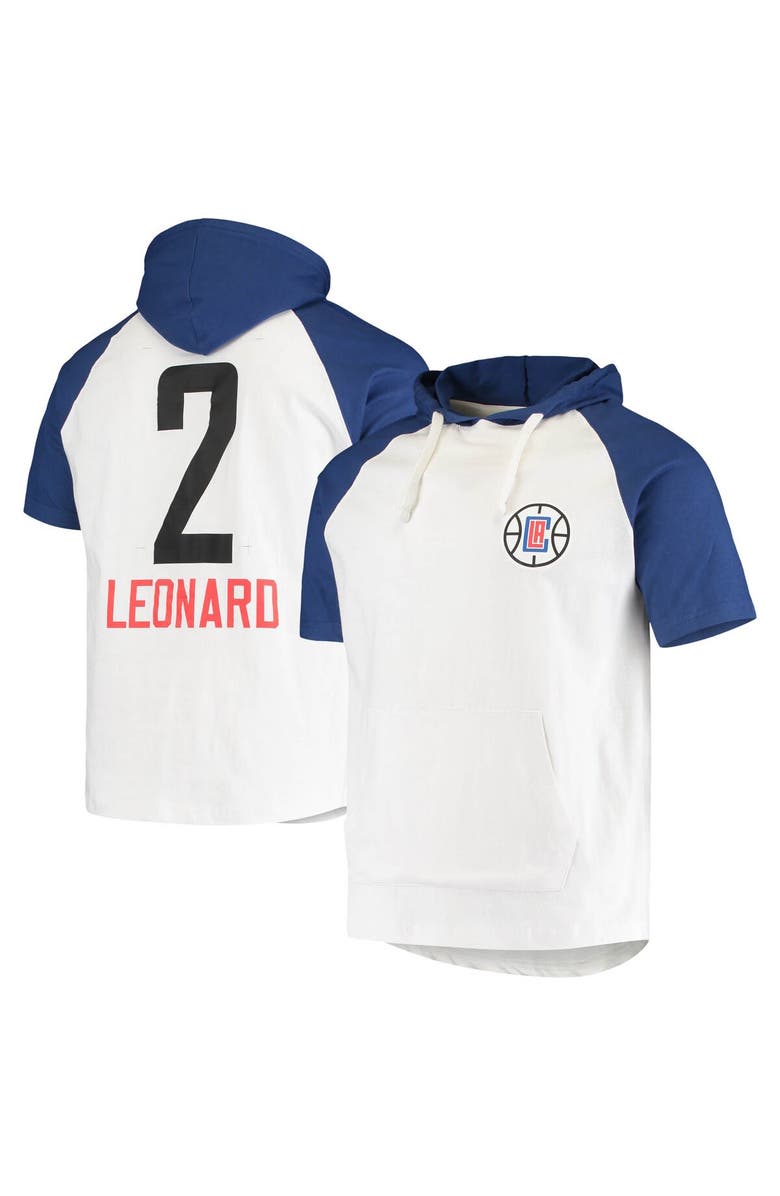 FANATICS Men's Kawhi Leonard White/Royal LA Clippers Player Raglan Pullover Hoodie, Main, color,
