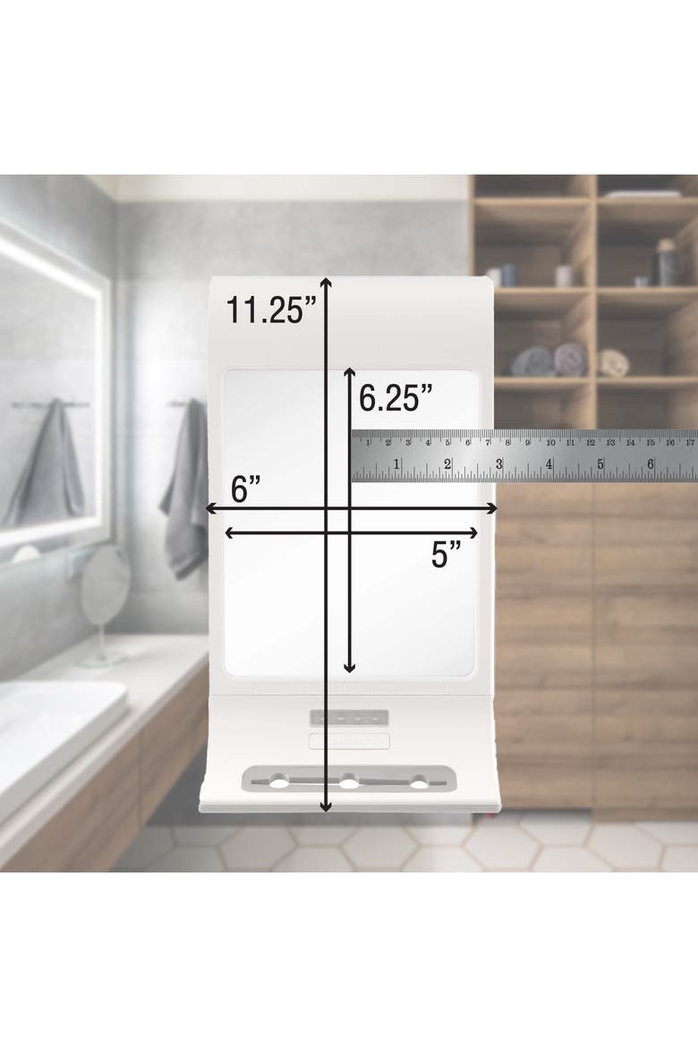 Fogless Lighted Shower Mirror with Suction Cup Mounting & Squeegee, Alternate, color, White
