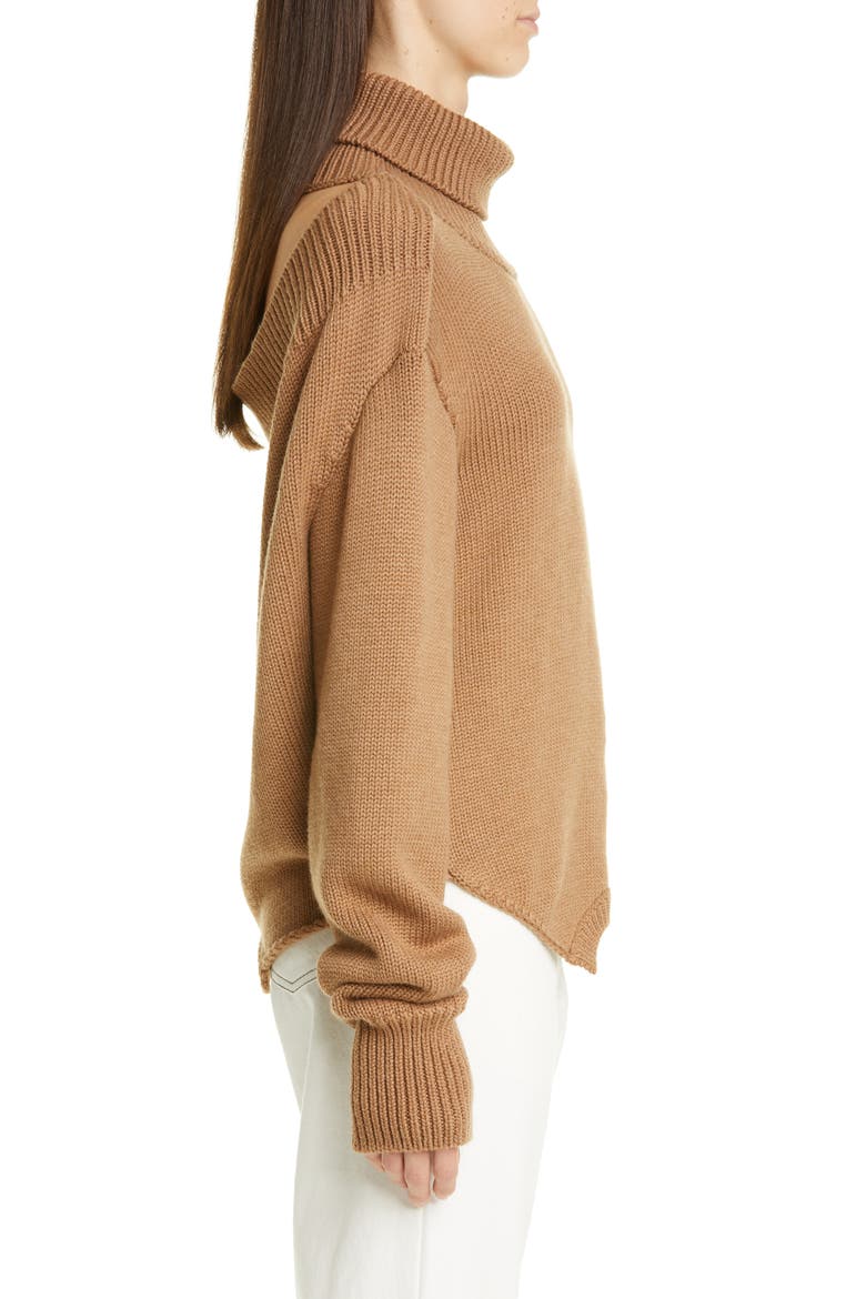 Cowl Back Merino Wool Turtleneck Sweater, Alternate, color, TAUPE