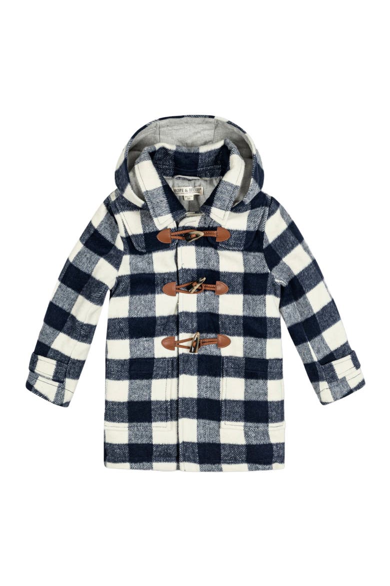 Boys' Toggle Duffle Coat, Kids, Alternate, color, Navy and Ivory Buffalo Plaid