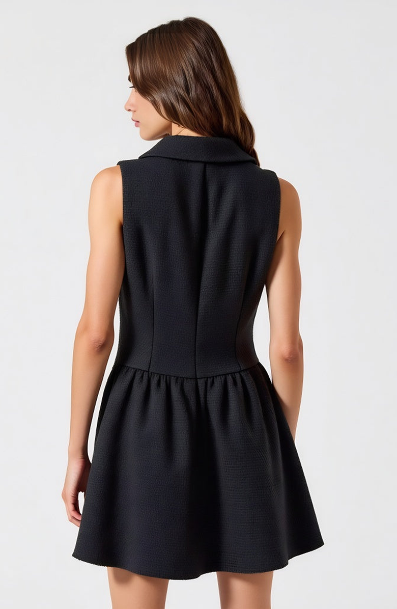 Modenaire Sleeveless Blazer Dress with Double-Breasted Boucle Tweed and Flared Hem, Alternate, color, Black