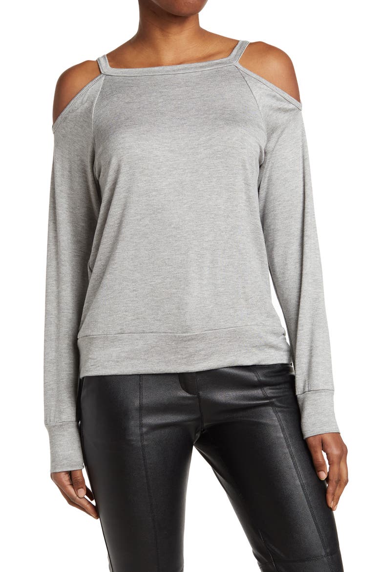 Cold Shoulder Knit Sweater, Main, color, CHARCOAL PRINT 3