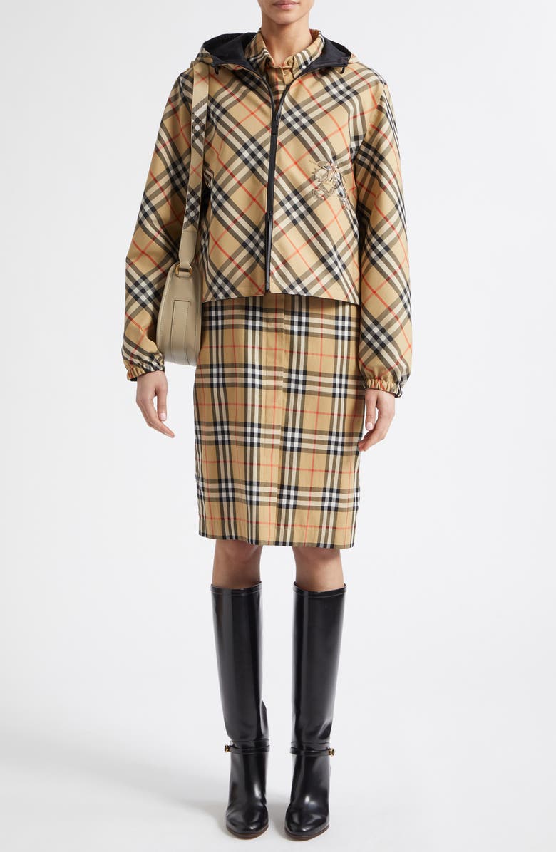 Burberry Equestrian Knight Reversible Hooded Jacket, Alternate, color, Sand Ip Check