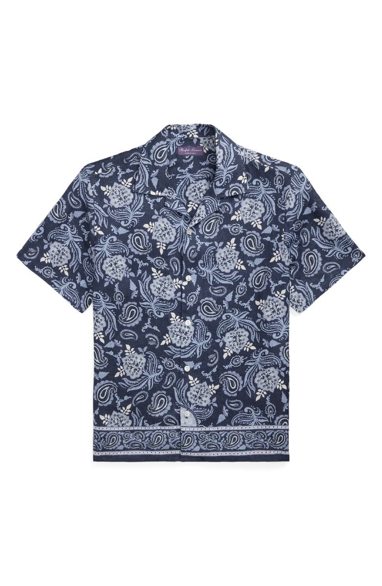 Ralph Lauren Purple Label Maiori Choppa Paisley Print Linen Camp Shirt, Alternate, color, Blue Multi