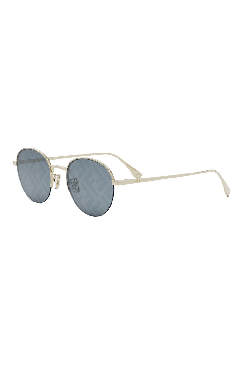 'Fendi Travel 52mm Mirrored Round Sunglasses, Alternate, color, GOLD / BLUE MIRROR