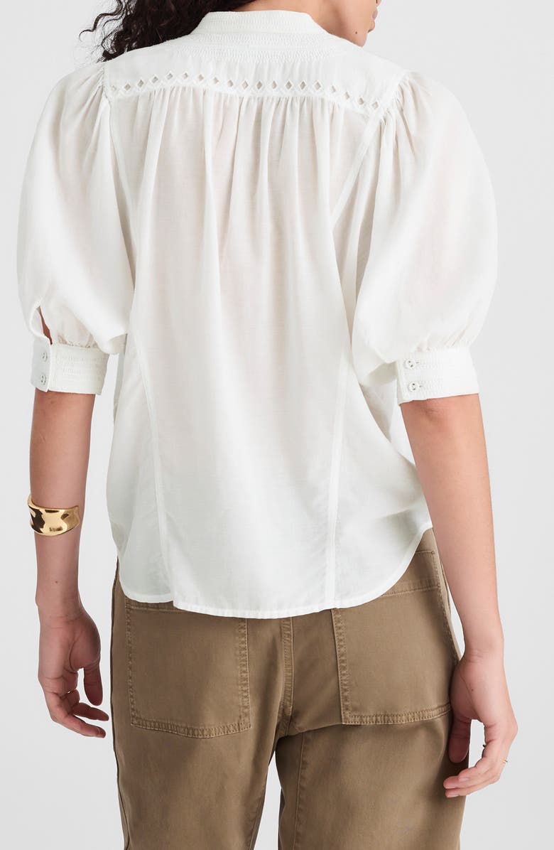 Madewell Embroidered Puff Sleeve Band Collar Cotton Shirt, Alternate, color, White