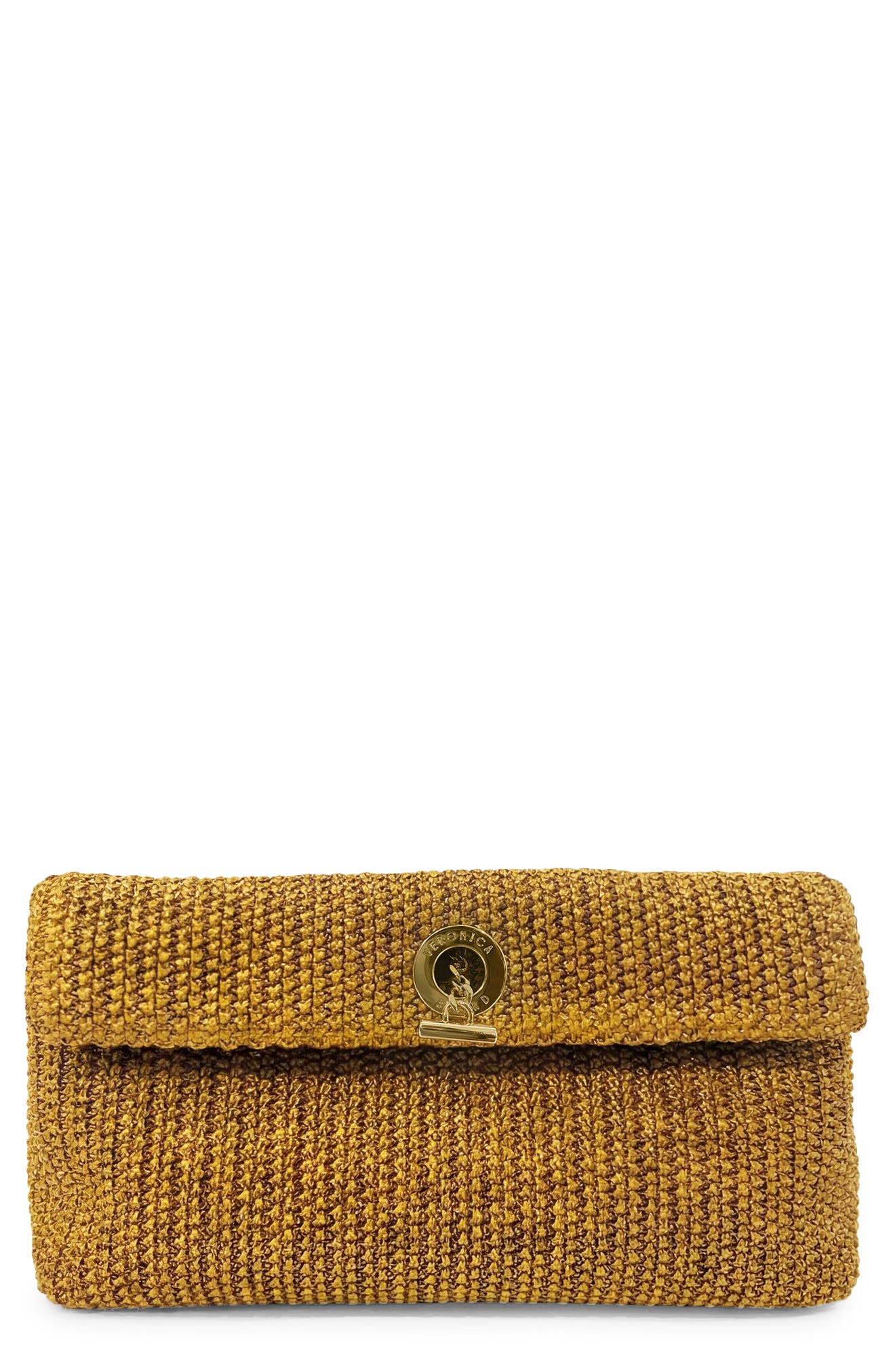 Veronica Beard Anchor Raffia Clutch, Main, color, Gold