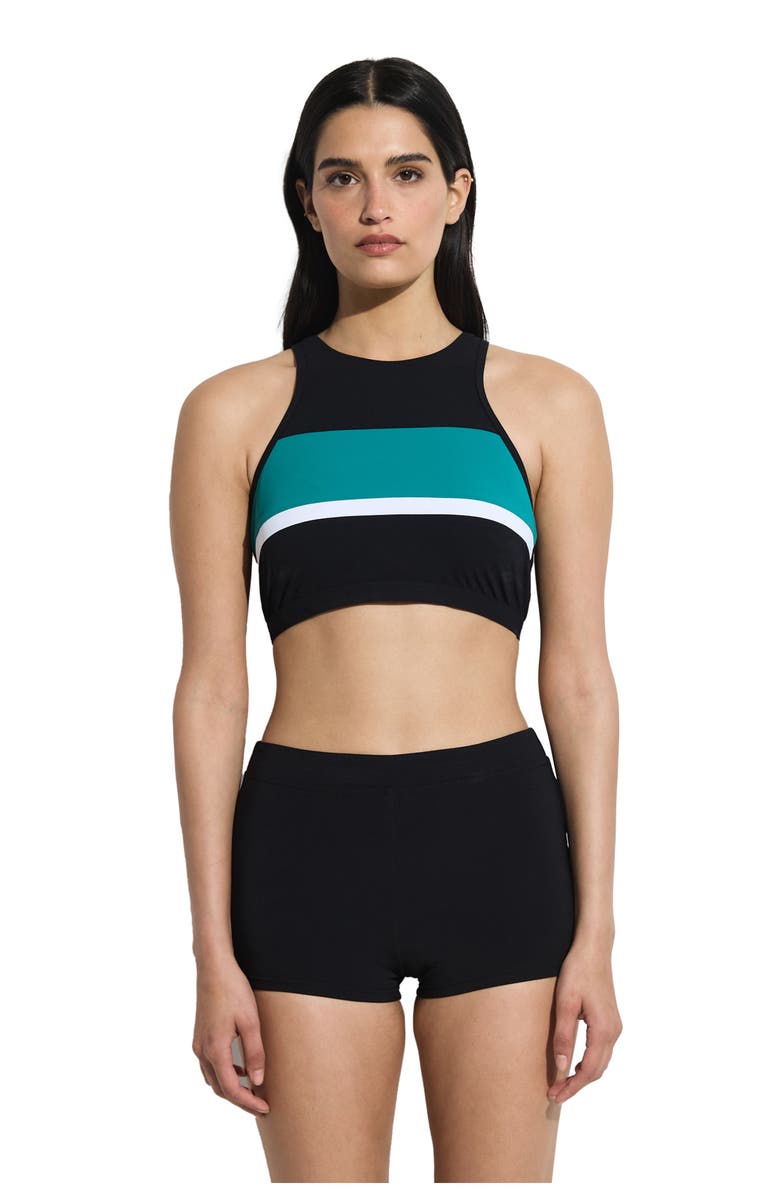 Free Sport by Gottex Aqua Chic High Neck Bikini Top, Main, color, Black-Green