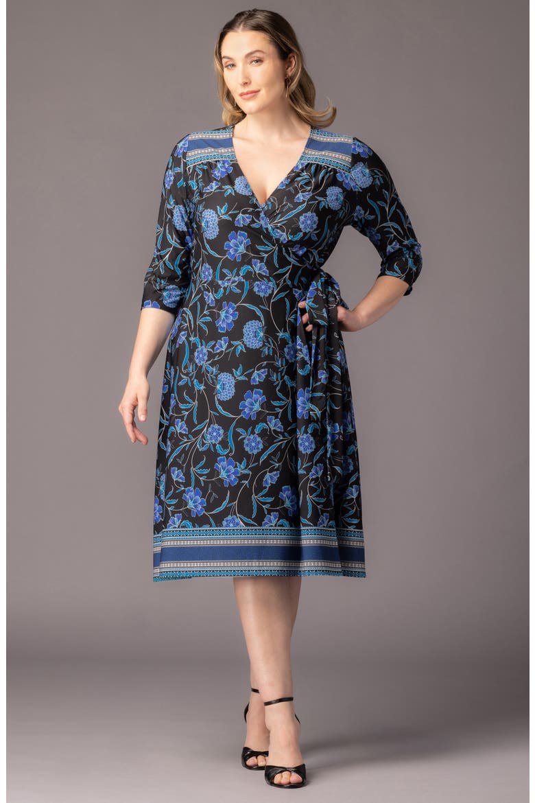 Beguiling Floral A-Line Wrap Dress, Alternate, color, BLUE BORDER PRINT