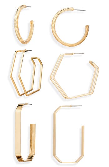Tasha Set Of 3 Assorted Hoop Earrings In Gold
