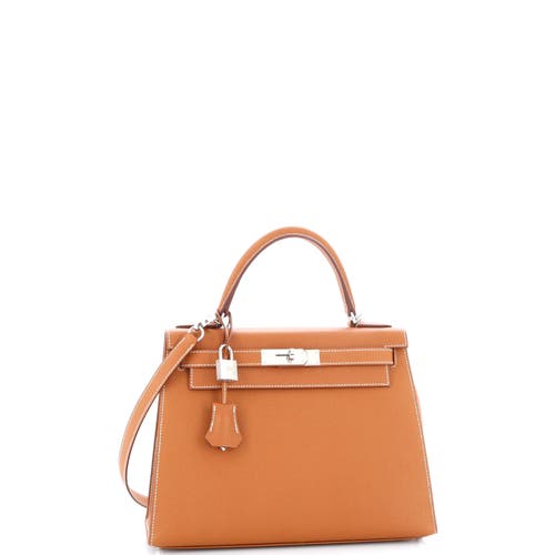 Pre-owned Hermes  Hermes Kelly Handbag Brown Epsom With Palladium Hardware 28 In Gold