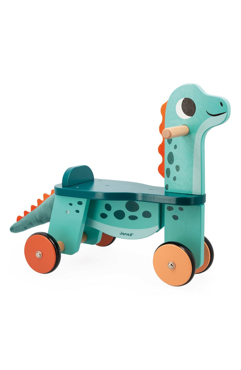 Janod Portosaurus Dino Ride-On Toy, Main, color, Green