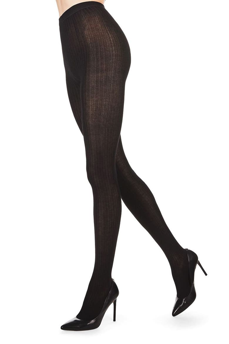 Rib Knit Tights, Main, color, BLACK