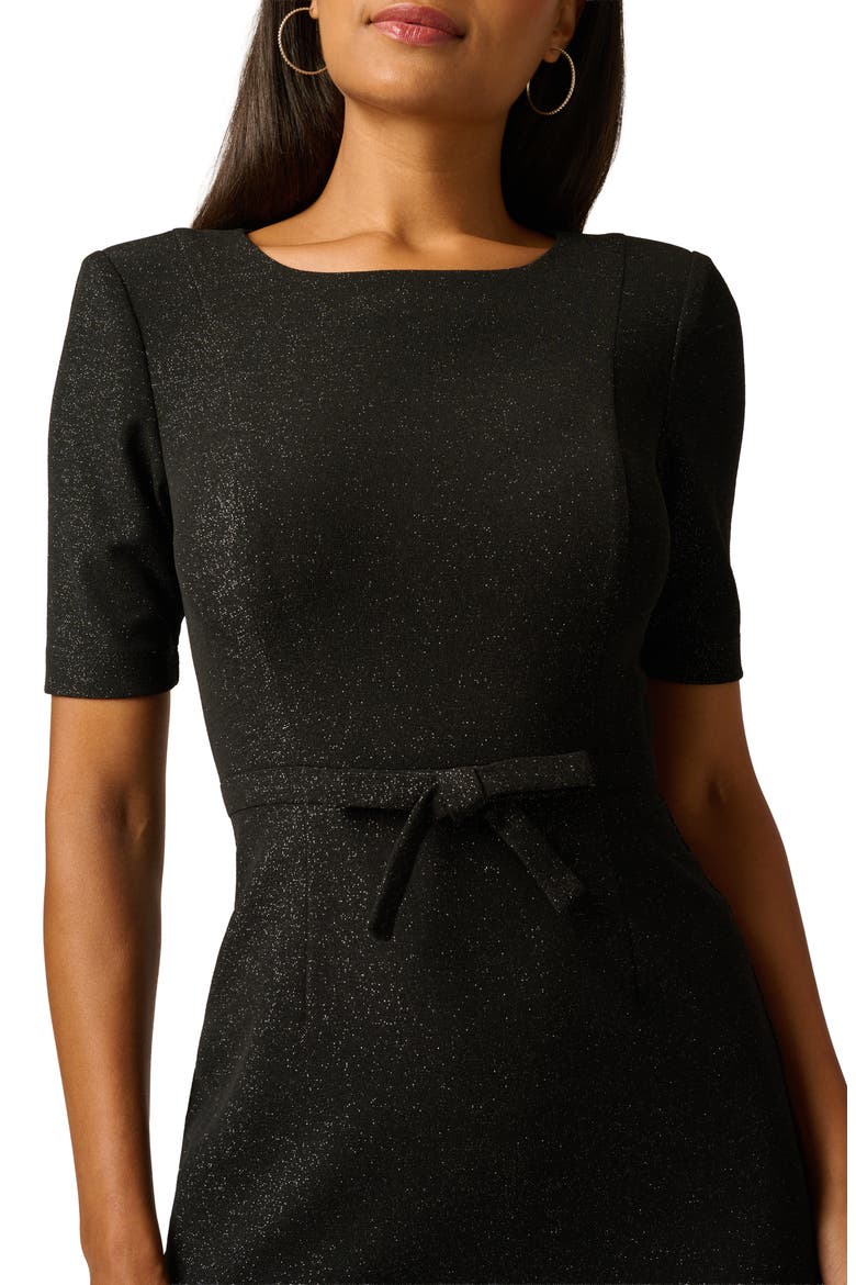 Stretch Shimmer Knit Bow Waist Sheath Dress, Alternate, color, BLACK