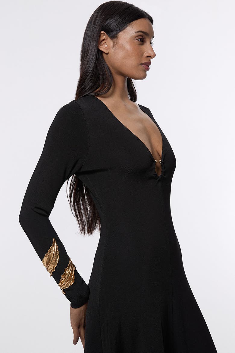 Keyring Detail Long Sleeve Knit Dress, Alternate, color, Black