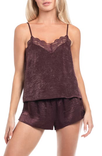 In Bloom By Jonquil Crinkle Satin Short Pajamas In Brown