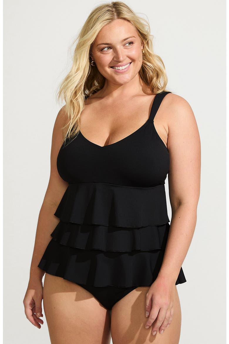 Smoothing Control Ruffle Fauxkini One Piece Swimsuit, Main, color, Black