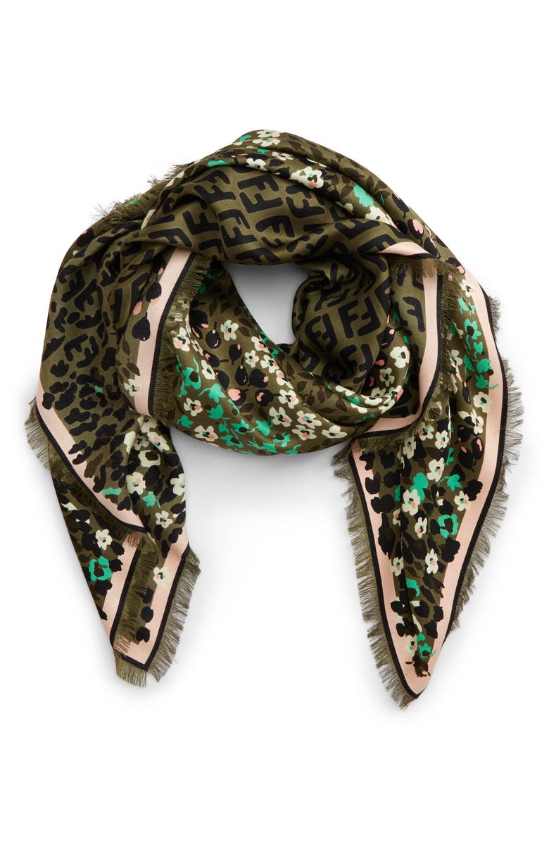 Fendi FF Floral Silk & Wool Shawl, Alternate, color, 