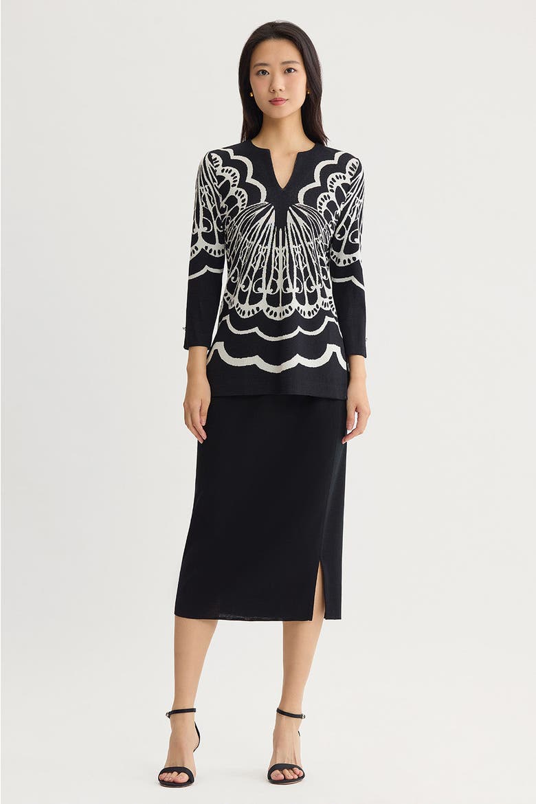 Feminine Soft Jacquard Knit Tunic, Alternate, color, Black