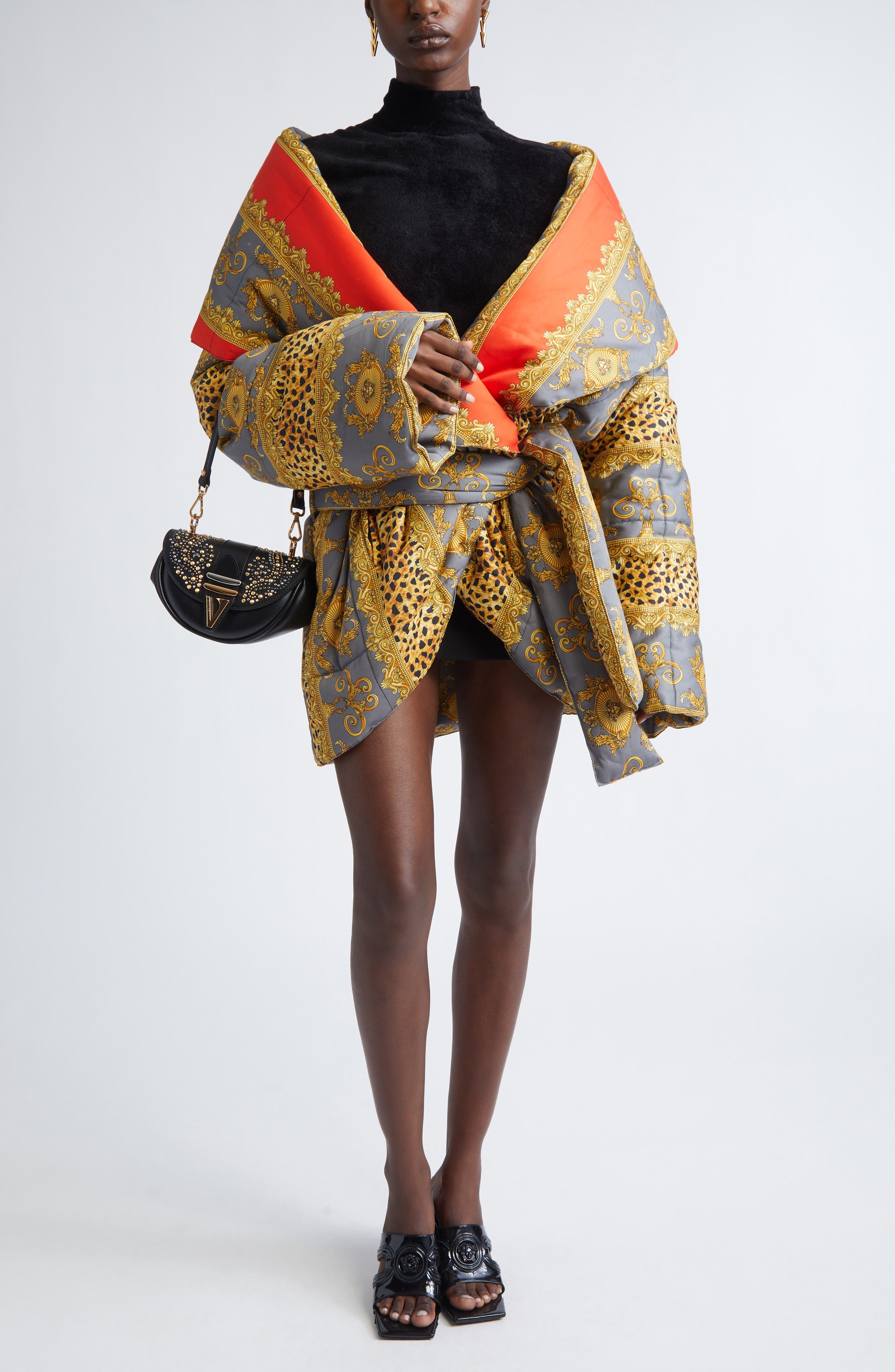 Reversible Belted Cheetah Stripe Wrap Puffer Jacket - image 2
