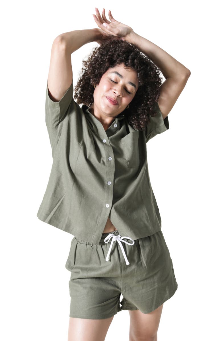 POPLINEN Plus Rita Linen Shorts, Main, color, Olive