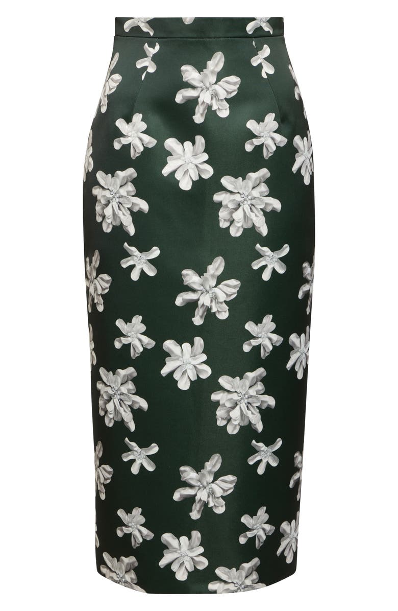 Emilia Wickstead Lorelei Floral Pencil Skirt, Alternate, color, Ivory Floral On Hunter Green