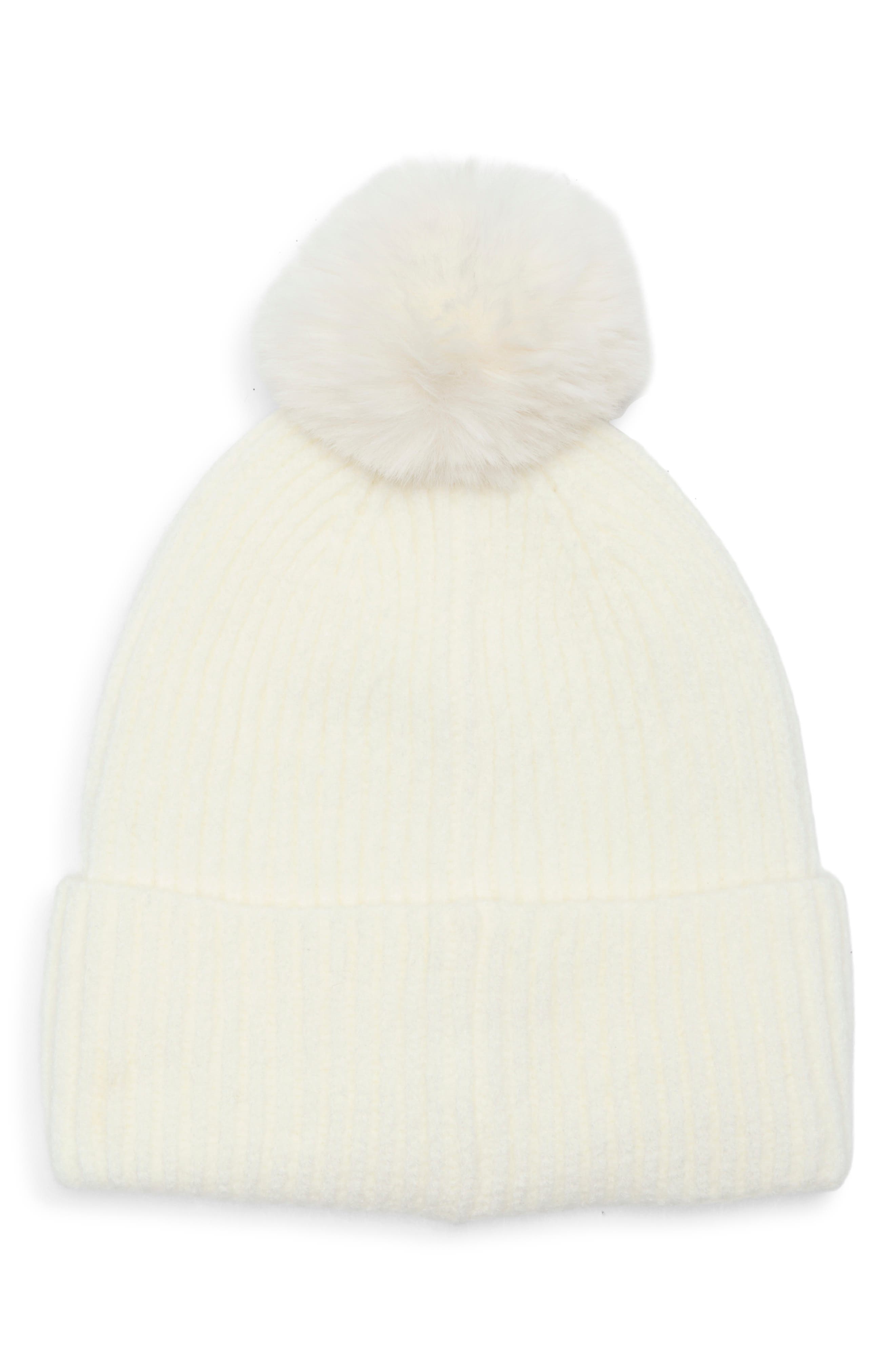 Mixed Metallic Faux Fur Pom Beanie